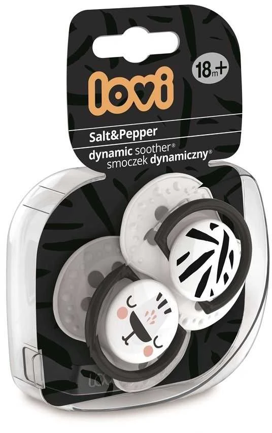 LOVI silikoniniai dinaminiai čiulptukai SALT&PEPPER, 18 mėn+, 2 vnt., 22/880
