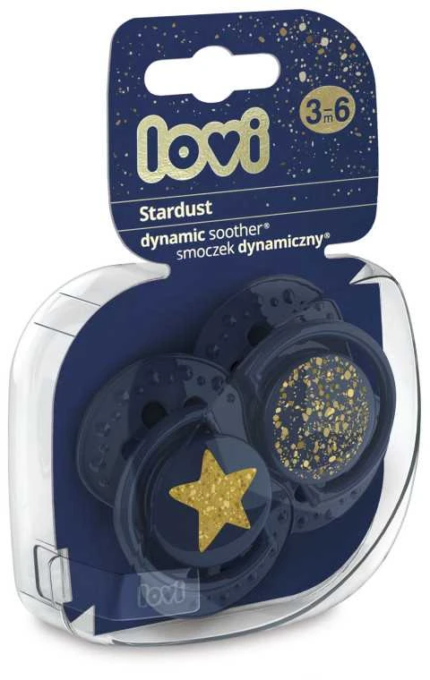 LOVI 22/893 Dinaminis silikoninis čiulptukas 3-6m 2 vnt Stardust mėlynas