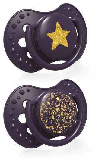 LOVI silikoniniai dinaminiai čiulptukai STARDUST, violetinė, 6-18 mėn., 2 vnt., 22/894_violet