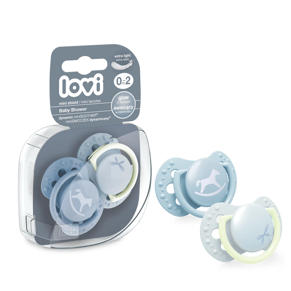 LOVI silikoninis čiulptukas, Baby Shower Boy, 0-2mėn., 2 vnt., 22/900boy