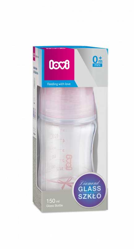 LOVI stiklinis buteliukas DIAMOND GLASS Baby Shower girl, 150 ml, 74/104girl