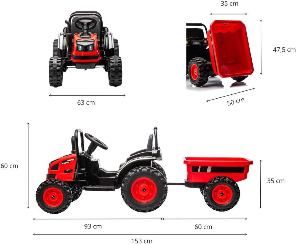 MILLY MALLY 5741 Akumuliatorinis traktorius su priekaba Farmer Raudona