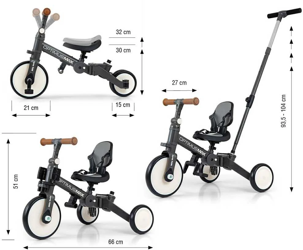 MILLY MALLY 6265 5in1 dviratis OPTIMUS MAX tamsiai pilkas