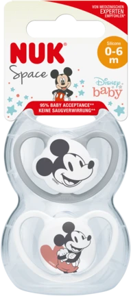 NUK 175281 čiulptukas 0-6 raminantis silikonas SPACE MICKEY MOUSE 2vnt