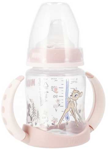 NUK 743313 FC buteliukas 150 ml su rankenomis ir temperatūros indikatoriumi DISNEY BAMBI silikoninis snapelis