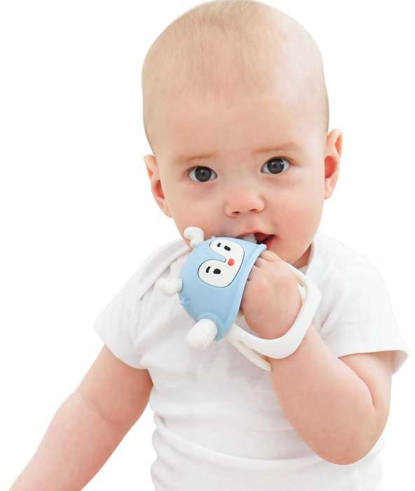 SMILY MIA Penguin & Šiaurės elnių silikoniniai kramtukai šviesiai mėlyni