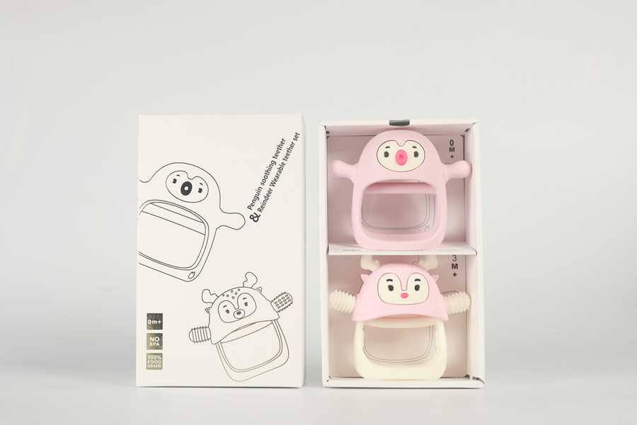 Smily Mia Baby Teethers pingvinas ir elnias šviesiai rožinės spalvos