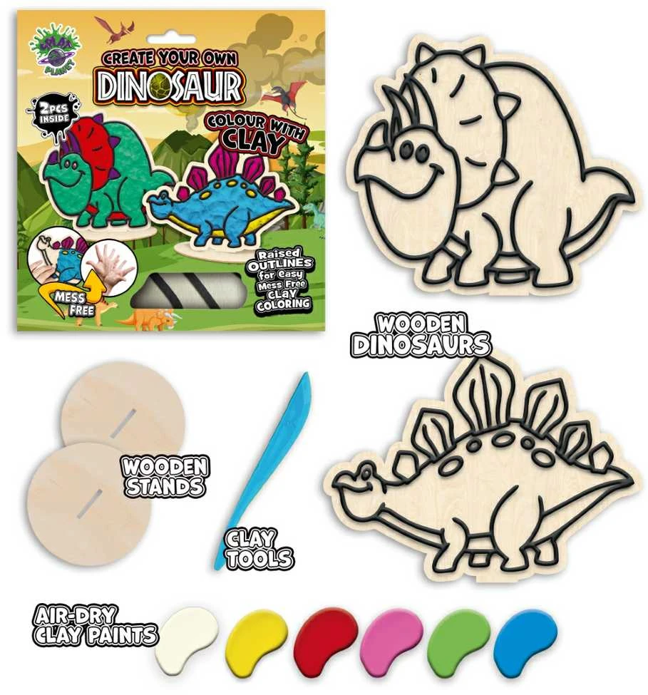 Splat Planet kūrybinis modelino rinkinys su mediniais Dinozaurais