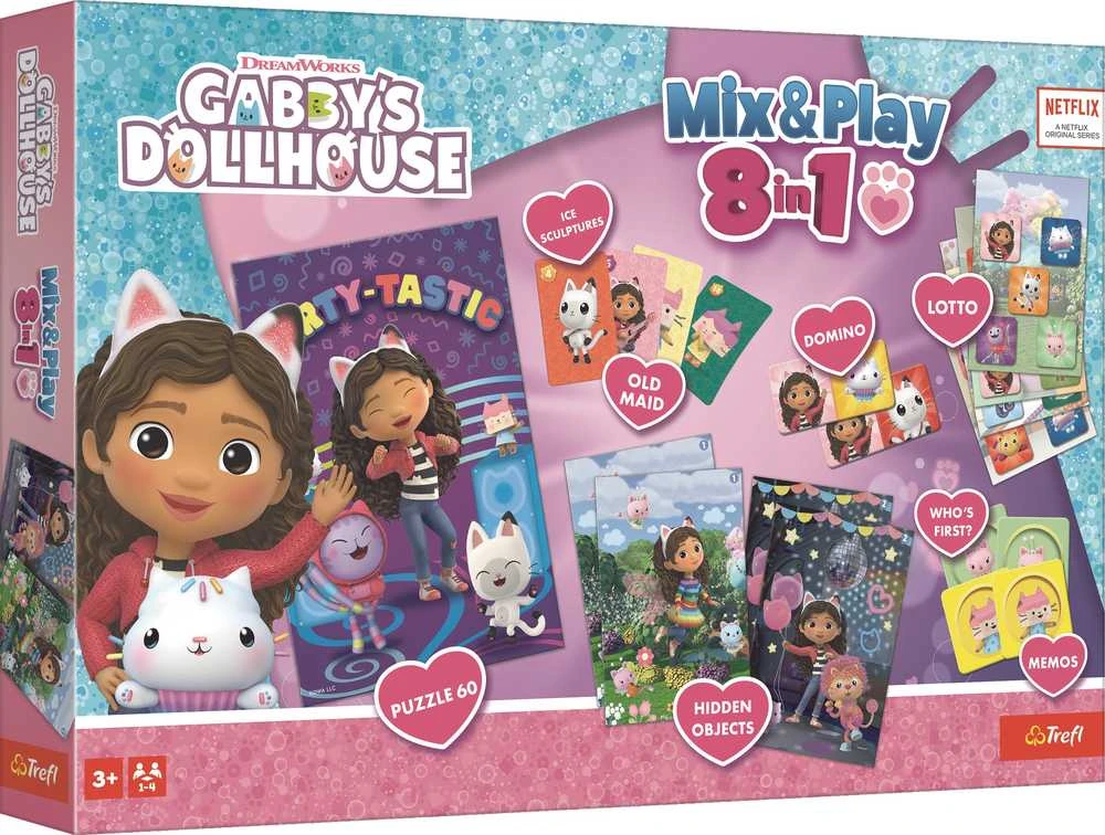 TREFL GABBY´S DOLLHOUSE 8in1 Mix&Play stalo žaidimų rinkinys Gabby’s Dollhouse