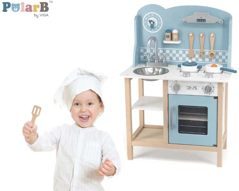 Viga Toys Medinė virtuvėlė Sidabrinis-Mėlyna VIGA PolarB