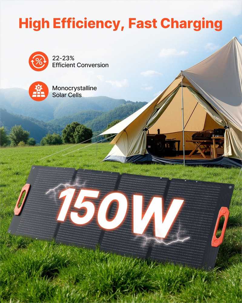 150 W sulankstoma monokristalinė saulės baterija, nešiojamas įkroviklis stovyklavimui ir žygiams, didelio efektyvumo ETFE, atsparus vandeniui 150 W saulės įkroviklis, sulankstoma saulės baterija, nešiojamas saulės generatorius