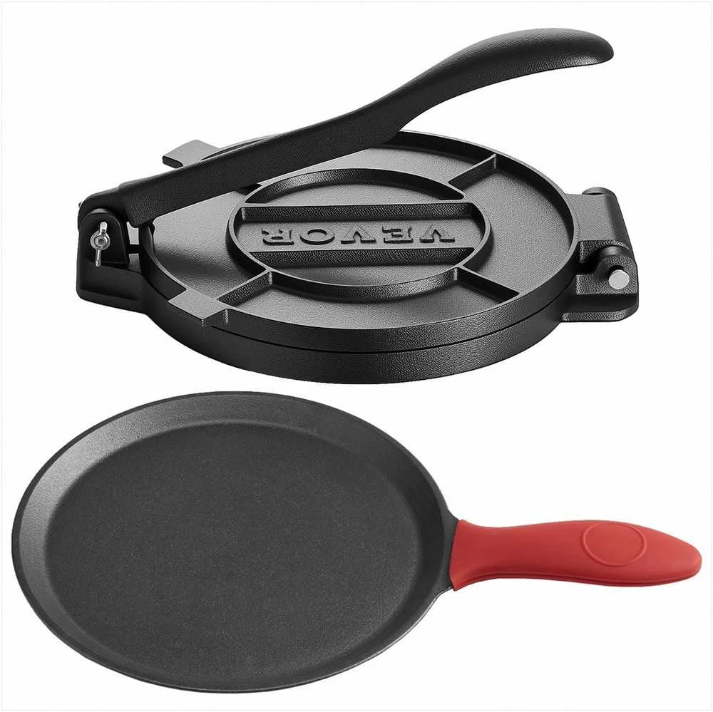 20 cm ketaus tortilijų presas, tvirtas ergonomiškas tešlos formuotuvas su kepimo popieriumi, roti ir paplotėlių presas, tortilijų gaminimo alternatyva