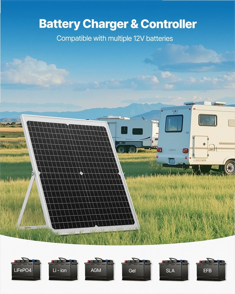 VEVOR 12V saulės baterijų įkroviklis 30W