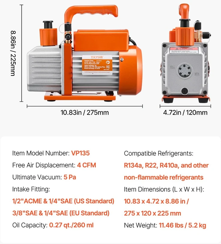VEVOR 4 CFM vakuuminis siurblys su aliejumi