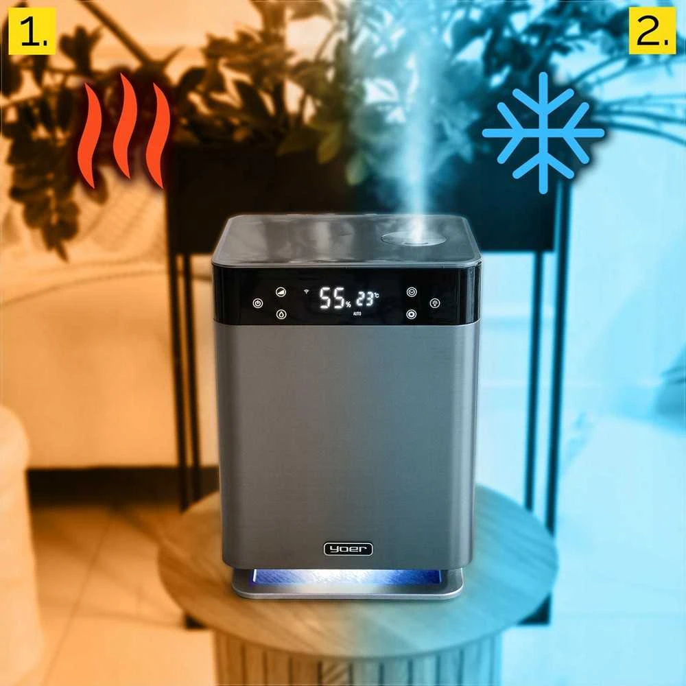 5-in-1 ultragarsinis oro drėkintuvas namams, UV sterilizacija, Wi-Fi valdymas, nuotaikos apšvietimas, išmanusis drėkintuvas, plazminis jonizatorius, oro valymas