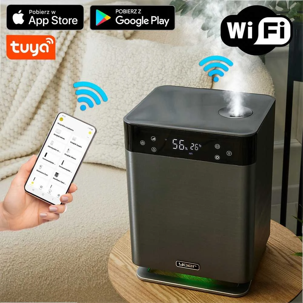 5-in-1 ultragarsinis oro drėkintuvas namams, UV sterilizacija, Wi-Fi valdymas, nuotaikos apšvietimas, išmanusis drėkintuvas, plazminis jonizatorius, oro valymas