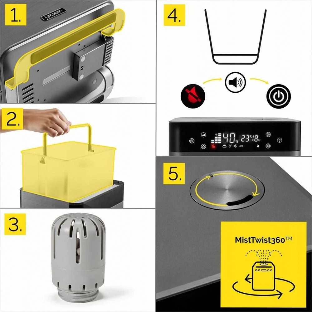 5-in-1 ultragarsinis oro drėkintuvas namams, UV sterilizacija, Wi-Fi valdymas, nuotaikos apšvietimas, išmanusis drėkintuvas, plazminis jonizatorius, oro valymas