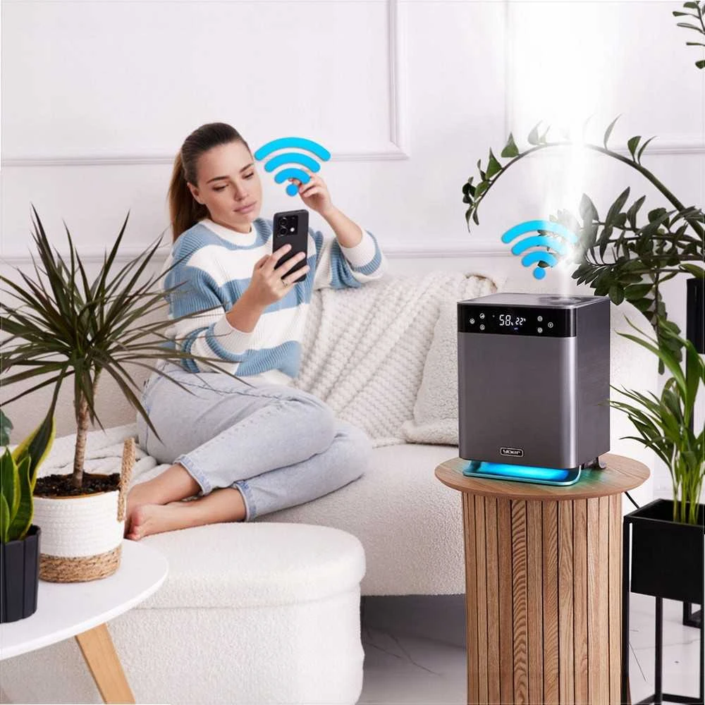5-in-1 ultragarsinis oro drėkintuvas namams, UV sterilizacija, Wi-Fi valdymas, nuotaikos apšvietimas, išmanusis drėkintuvas, plazminis jonizatorius, oro valymas