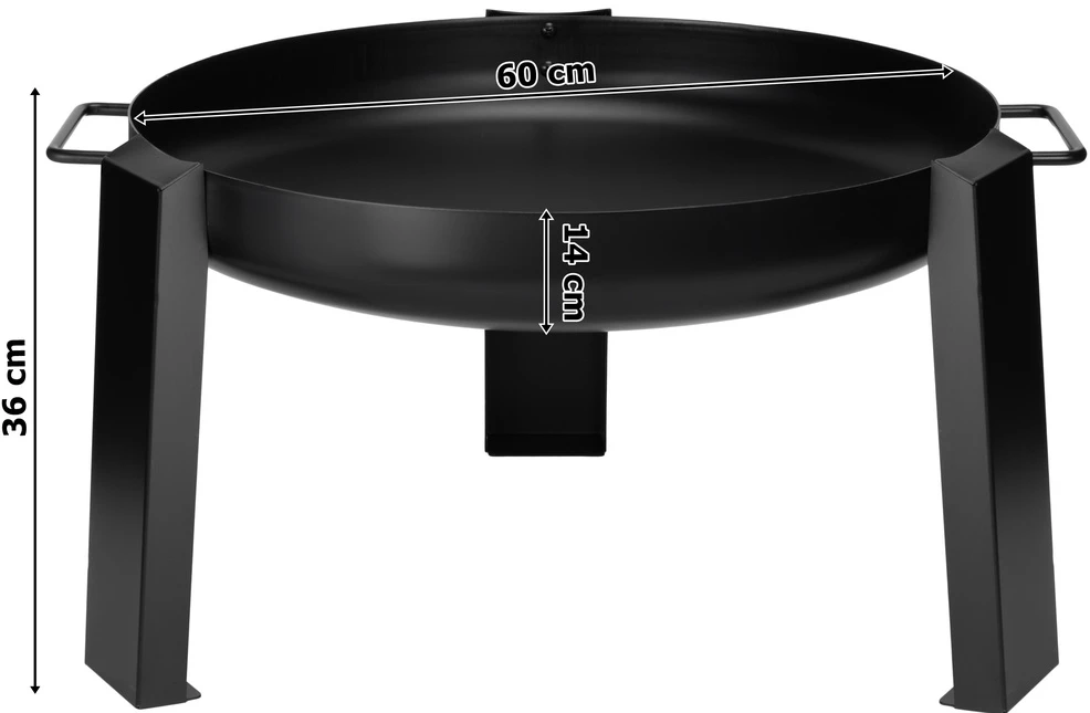 60 cm Laužavietė, ketaus ir plieno, karščiui atspariu laku, juoda, lauko židinys, ugniakuras, laužo dubuo