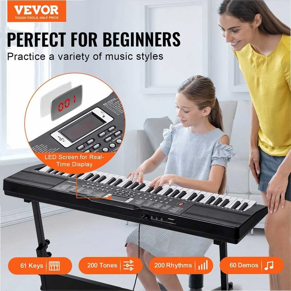 61 klavišo skaitmeninis pianinas pradedantiesiems, nešiojama elektrinė klaviatūra su integruotais garsiakalbiais, skaitmeninis pianinas, klaviatūra pradedantiesiems