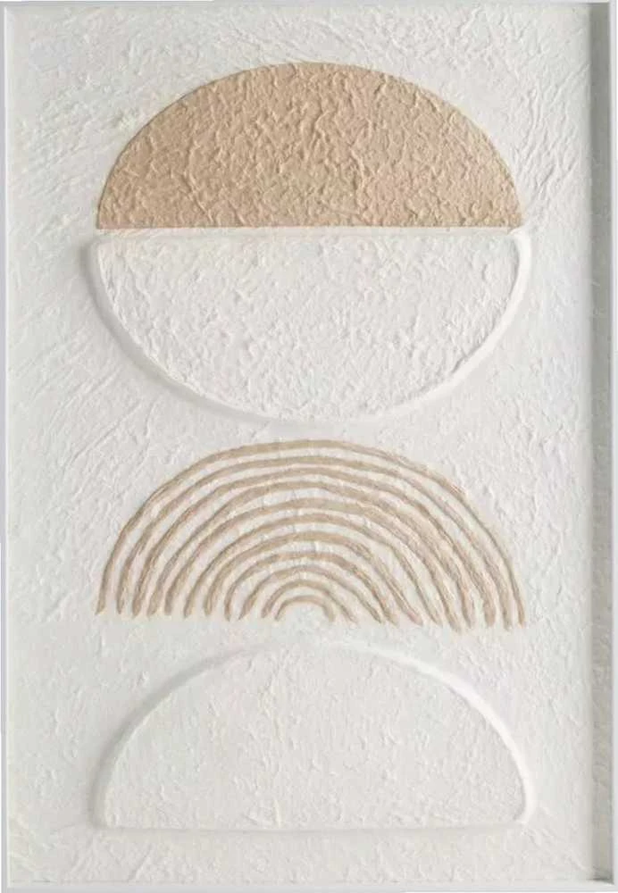 Eurofirany Abstraktaus boho stiliaus sienos meno kūrinys, baltas ir bėžinis minimalistinis gamtos įkvėptas dizainas, 40x60 cm įrėmintas dekoratyvinis paveikslas svetainei miegamajam, modernus interjero akcentas