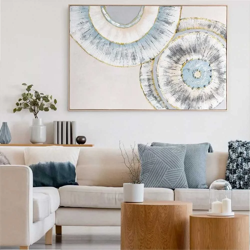 Eurofirany Abstraktus rankomis tapytas paveikslas ant drobės, pelenų pilkumo ir mėlyni tonai, 82x122 cm, modernus sienų dekoras svetainei miegamajam biurui