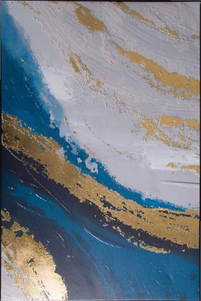 Eurofirany Abstraktus sienos menas, pilka ir mėlyna spalvų paletė, modernus minimalistinis dekoras, 60x90 cm paveikslas su rėmu, šiuolaikinė interjero dekoracija, drobės paveikslas svetainei