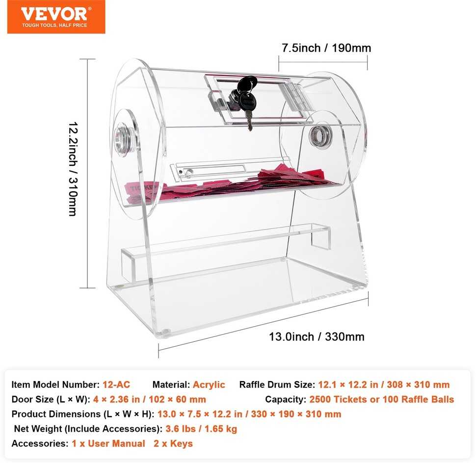 Akrilinis loterijos būgnas, skirtas loterijos žaidimams, skaidrus bilietų sukimo narvas, loterijos bilietų dėžutė, bingo būgnas