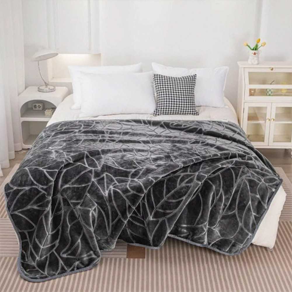 Akrilinis pledas 200x220 cm, reljefinis lapų raštas, storas šiltas užtiesalas, dekoratyvinė lovatiesė, minkštas poliesterio akrilo mišinys, namų tekstilė