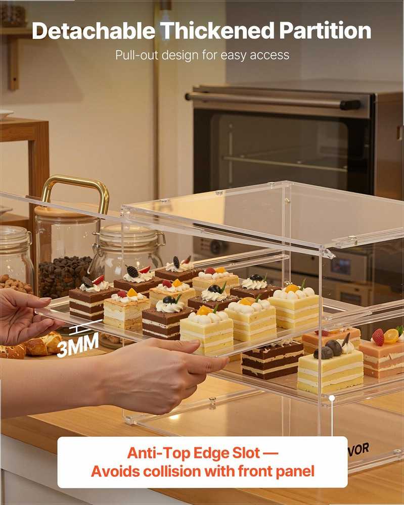 VEVOR Akrilo kepyklos vitrina kepinių pateikimui ant stalviršio, 3 aukštų skaidraus akrilo duoninė su atlenkiamomis durelėmis, kepyklos vitrininė spintelė, desertų ir užkandžių vitrina