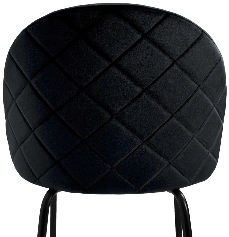 Aksominė valgomojo kėdė, juodos metalinės kojos, geometrinis dygsniavimas, 78 cm aukščio, juoda akcento kėdė, virtuvės kėdė, moderni valgomojo kėdė, dizainerio kėdė