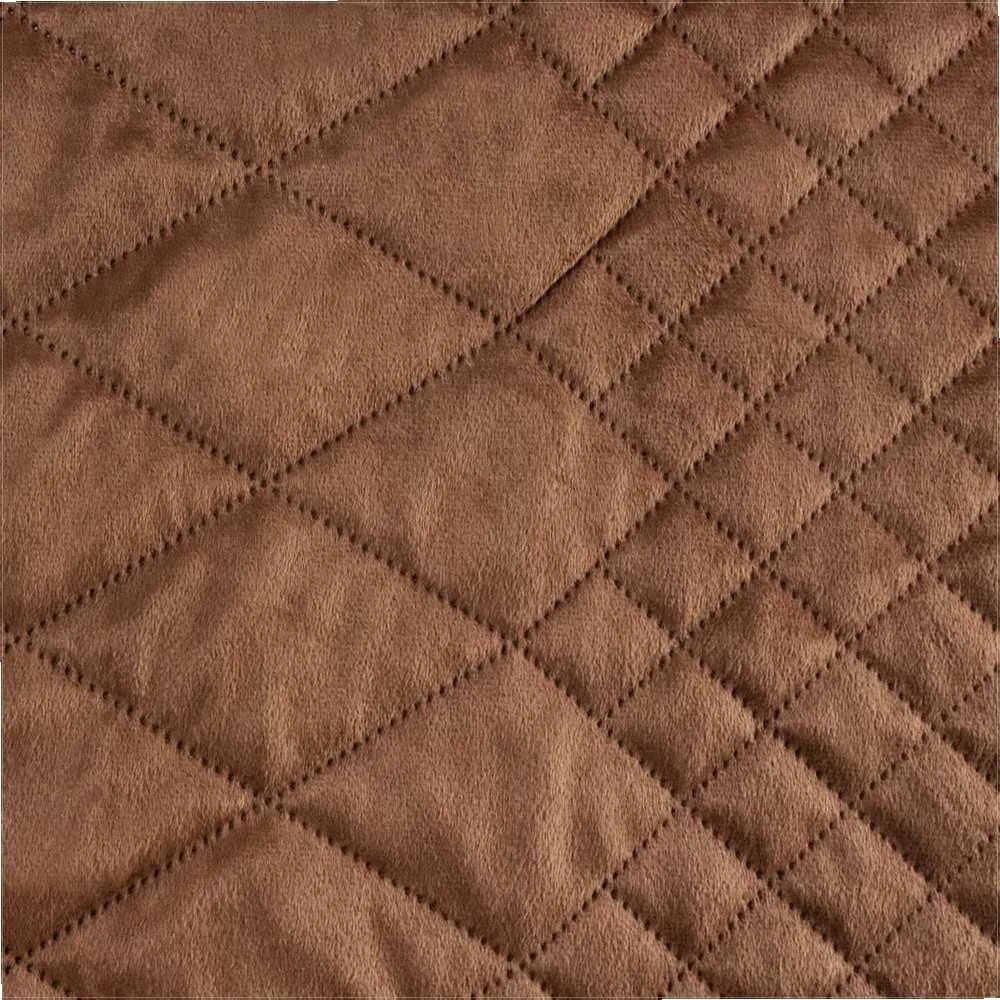 Eurofirany DESIGN 91 LUIZ / 3 Aksominė lovatiesė, dygsniuota karšto spaudimo būdu su geometriniu raštu, 220X240 cm, spalva: plytų Lovatiesė