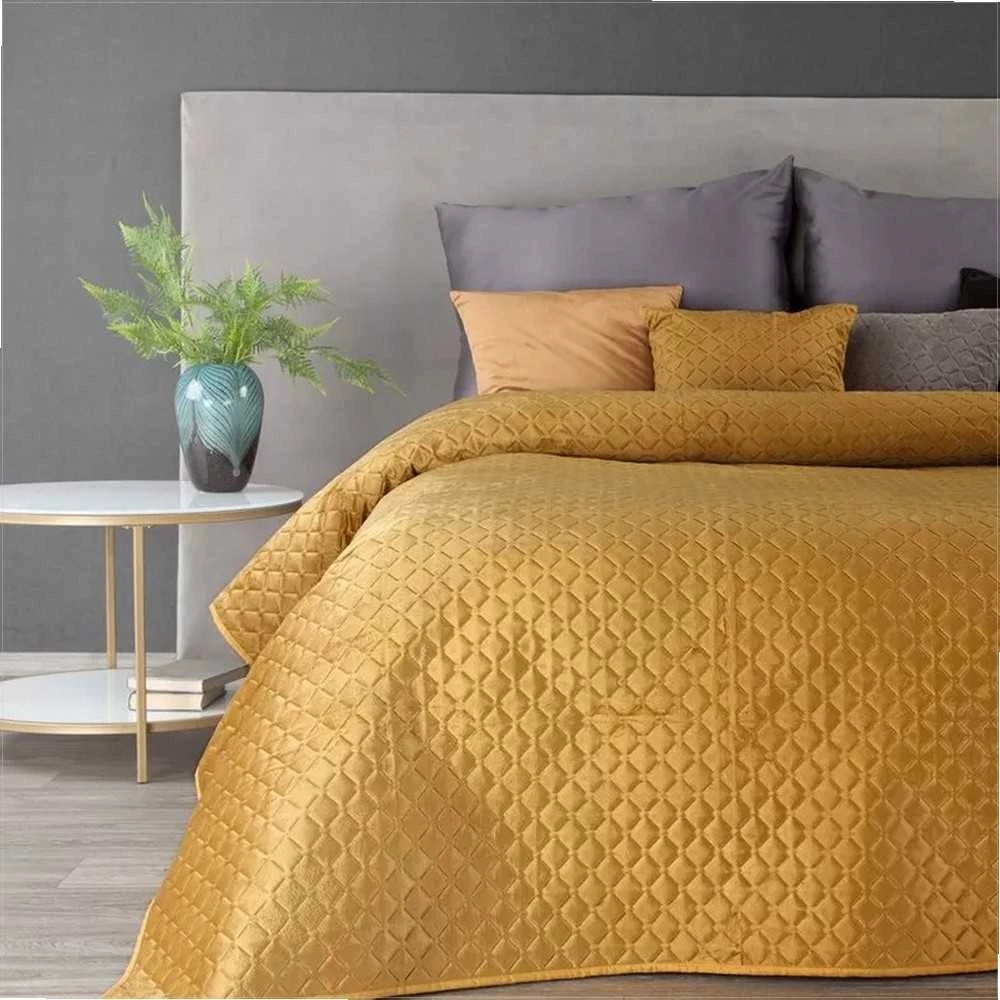 Eurofirany Aksominis geometrinis pledas, dvipusis dekoratyvinis užtiesalas, 200x220 cm, karšto presavimo dygsniuota lovatiesė, poliesterio miegamojo dekoras, minkštas lovos užklotas Lovatiesė
