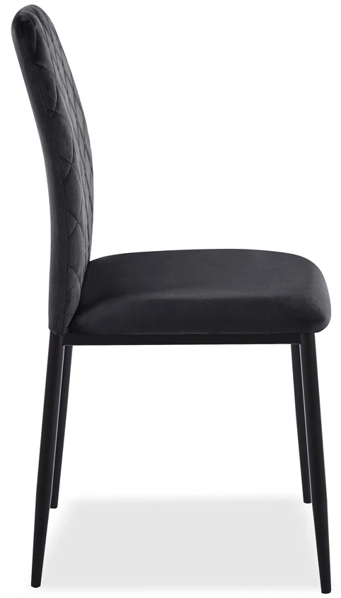 Aksominis valgomojo kėdė svetainei, dygsniuotas dizainas, juodos metalinės kojos, 90 cm aukščio, minkšta kėdė su atlošu, moderni valgomojo kėdė