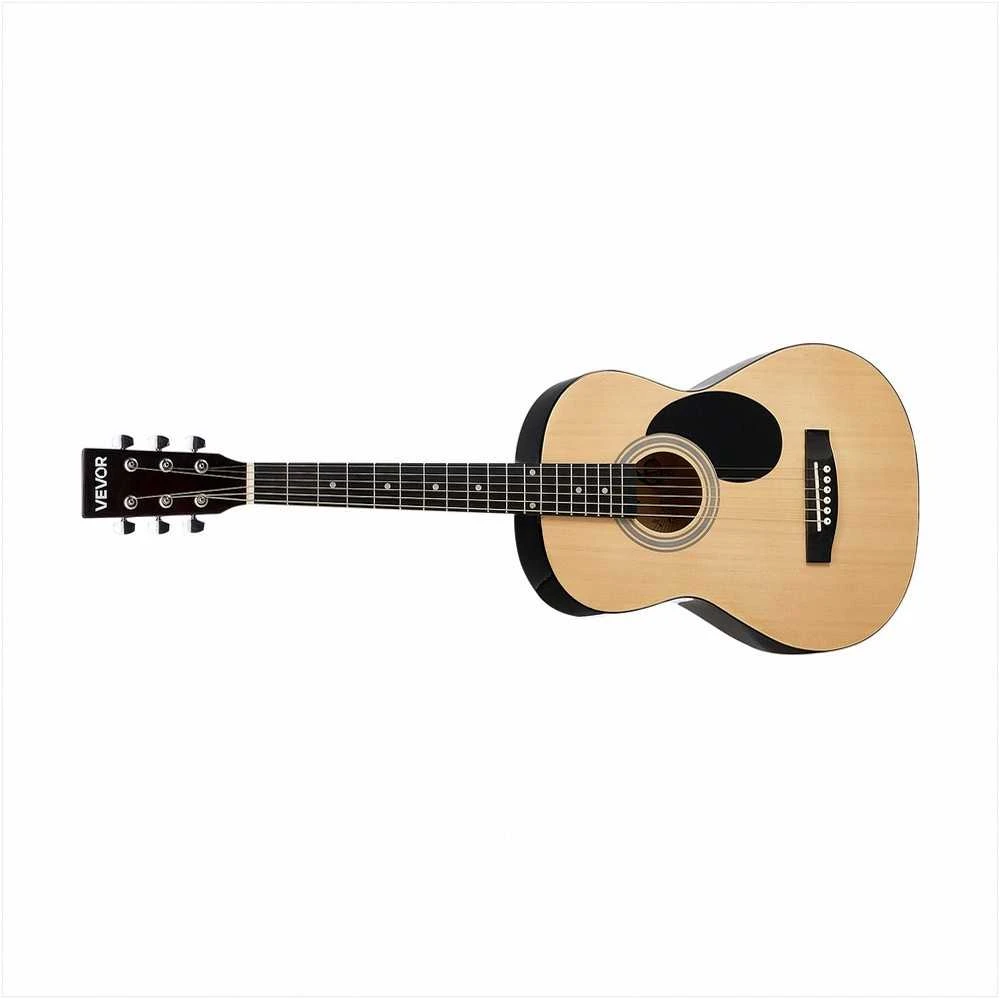 Akustinė gitara pradedantiesiems, natūralios apdailos dreadnought, pilnas komplektas su dėklu, pradedančiųjų akustinė gitara, dreadnought gitara, akustinės gitaros rinkinys