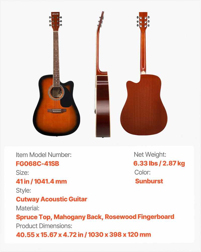 Akustinė gitara pradedantiesiems, „sunburst“ akustinė gitara su dėklu, subalansuoto tono akustinė gitara pradedantiesiems, pilno dydžio akustinės gitaros rinkinys pradedantiesiems