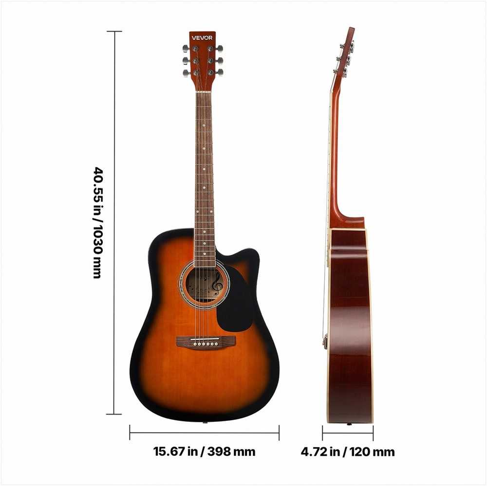 Akustinė gitara pradedantiesiems, „sunburst“ akustinė gitara su dėklu, subalansuoto tono akustinė gitara pradedantiesiems, pilno dydžio akustinės gitaros rinkinys pradedantiesiems