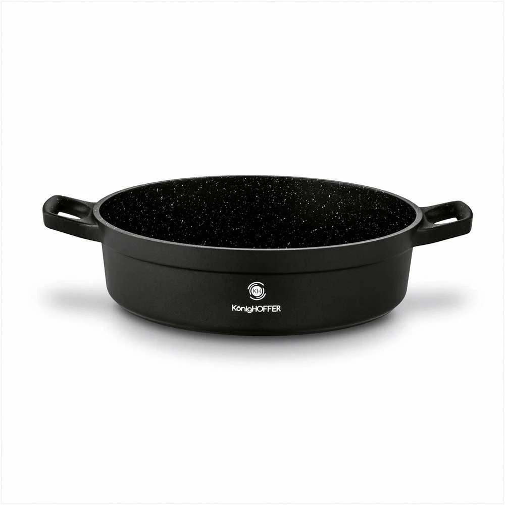 Aliuminė indukcinė keptuvė su neprisvylančia danga, stikliniu dangčiu, saugi naudoti orkaitėje iki 200 °C, 28 cm skersmuo, matinė juoda, indukcinė keptuvė, gili keptuvė kepimui