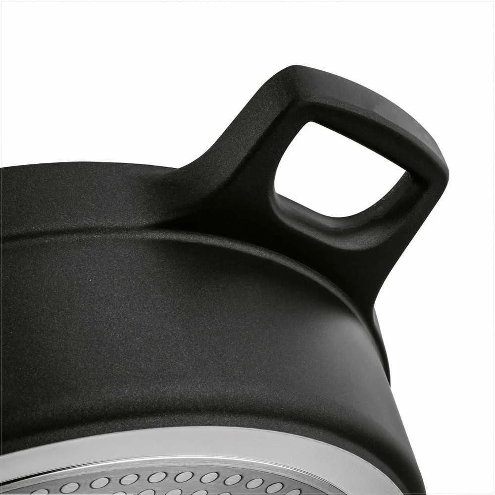 Aliuminė indukcinė keptuvė su neprisvylančia danga, stikliniu dangčiu, saugi naudoti orkaitėje iki 200 °C, 28 cm skersmuo, matinė juoda, indukcinė keptuvė, gili keptuvė kepimui