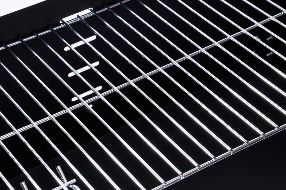 Anglies kepsninė su ratukais, reguliuojamu aukščiu, iešmu, juoda lauko BBQ grilius, šašlykinė, kepimo grotelės