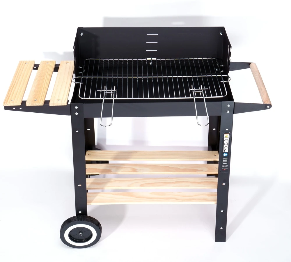 Anglies kepsninė su ratukais, reguliuojamu aukščiu, iešmu, juoda lauko BBQ grilius, šašlykinė, kepimo grotelės