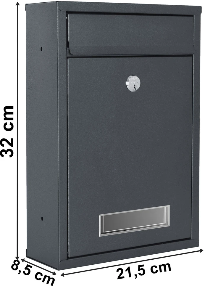 Antracito pašto dėžutė, cinkuotas plienas, užrakinamas, laiškams, vidaus/lauko, metalinė, pašto dėžutė su spyna
