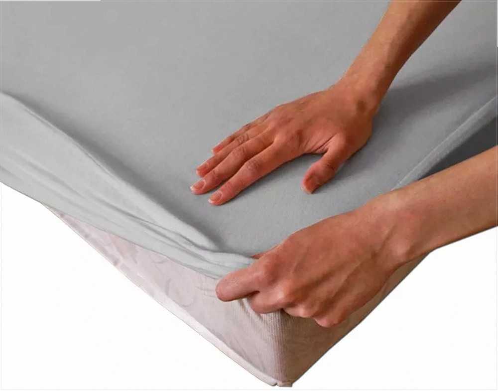 Apsauginė paklodė su guma 180x200 cm, pilka kvėpuojanti čiužinio apsauga, minkštas džersio audinis su PU sluoksniu, 25 cm bortelis, neperšlampama paklodė