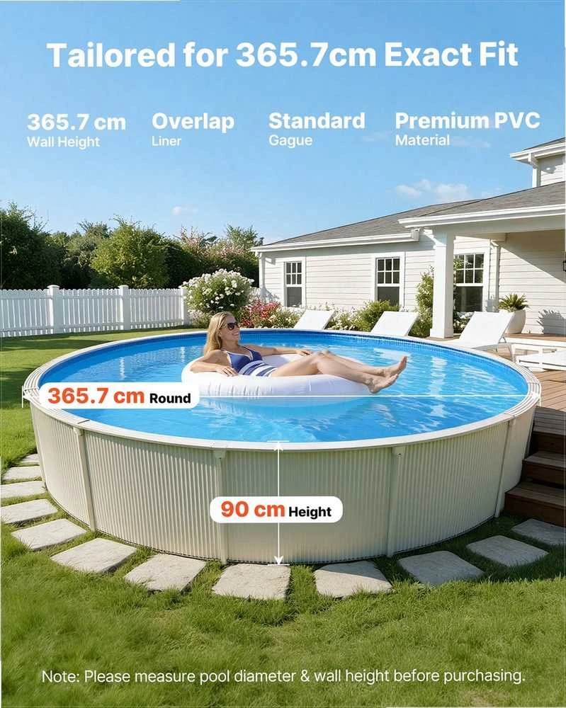 Apvali užleidžiama baseino danga antžeminiams baseinams, aukščiausios kokybės vinilas, neslystantis paviršius, mėlyna baseino danga, 3600 mm skersmens baseino danga