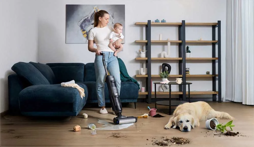 Aquavac Belaidis vertikalus dulkių siurblys su plovimo funkcija 6-in-1 kietoms grindims ir kilimams, HEPA12 filtravimas, 400 m² plotui, 60 min veikimo laikas, drėgno ir sauso valymo siurblys, daugiafunkcis grindų valytuvas, plaunantis siurblys šluota
