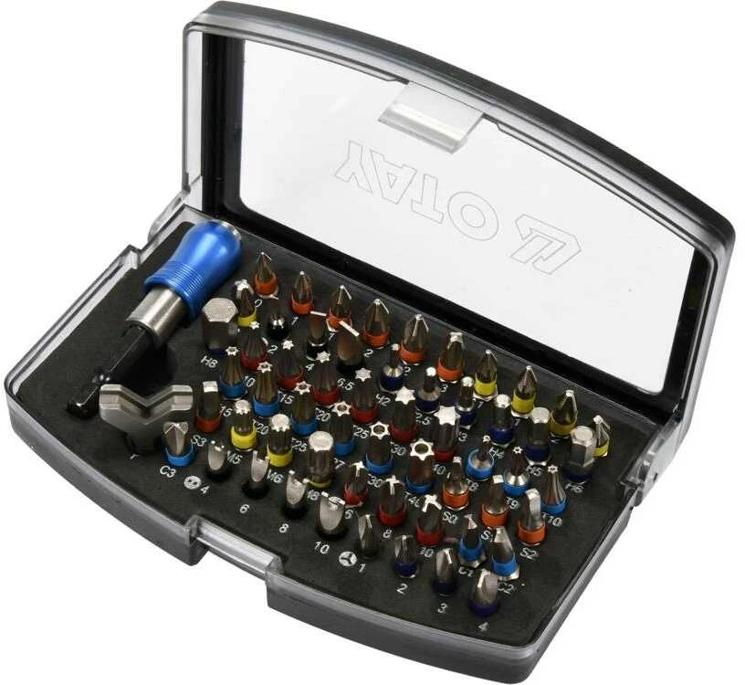 Atsuktuvų antgalių rinkinys, 59 vnt., skirtas automobiliams, su plokščiais, Phillips, Pozidriv, Torx antgaliais