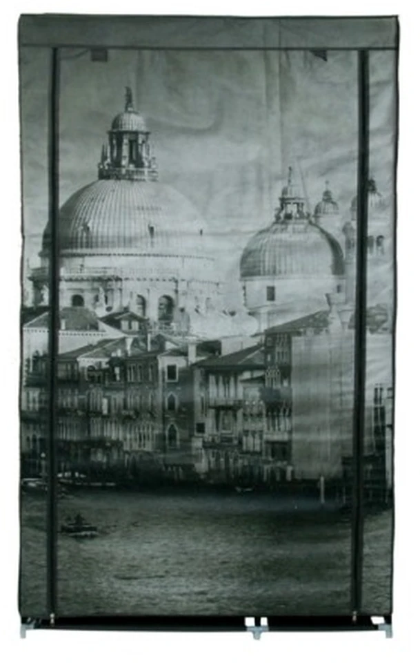 Audinio spinta su „Venice“ raštu, 8 lentynos, 100x50x170 cm, drabužių laikymo spintelė, rūbų spinta, medžiaginė spinta