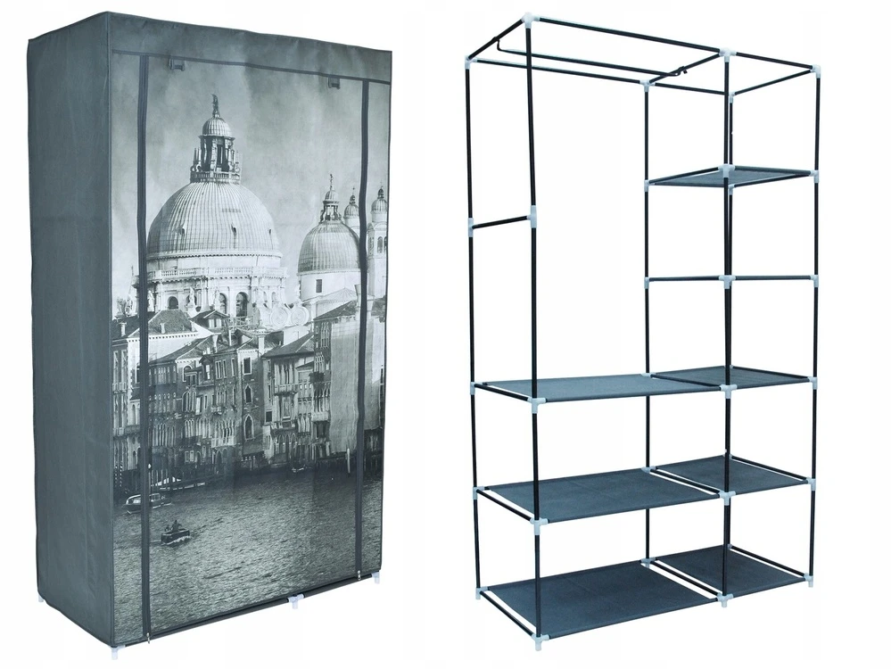 Audinio spinta su „Venice“ raštu, 8 lentynos, 100x50x170 cm, drabužių laikymo spintelė, rūbų spinta, medžiaginė spinta