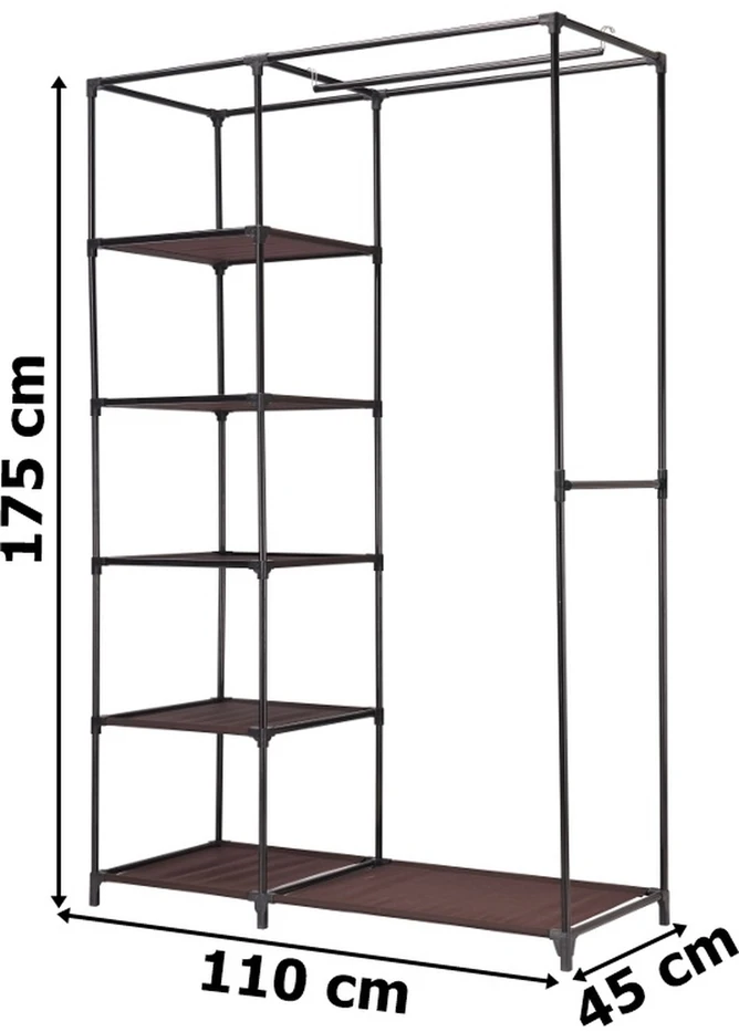 Audinio spinta tamsiai ruda, metaliniu rėmu, 110x45x175 cm, drabužių saugykla, nešiojama, sulankstoma, lengva spinta