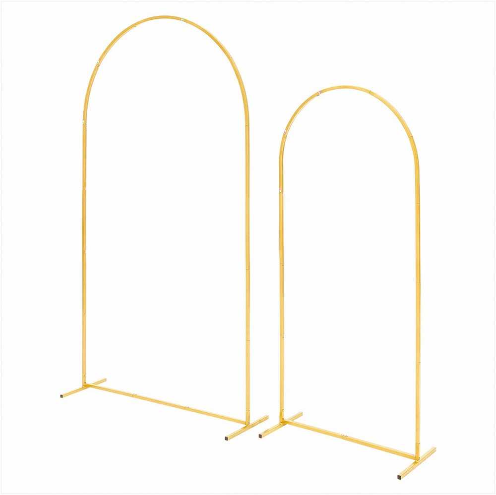 Auksinis metalinis arkinis foninis stovas vestuvėms ir vakarėliams, stabilios pusapvalės arkos, lengvas surinkimas, 2.2 m ir 1.8 m aukso spalvos arkų rėmai, universali renginių dekoracija